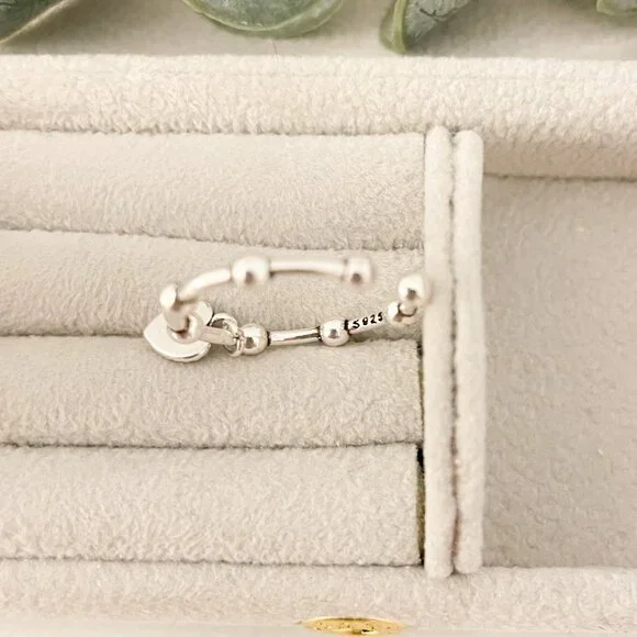 925 Sterling Silver Minimalist Ring Dainty Ring Dangle Heart Ring - Picture 6 of 8